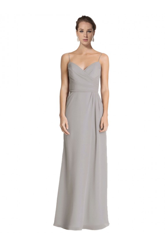 Argent Fourreau Bretelles spaghetti Mousseline Longue Robes demoiselle d'honneur en Gros