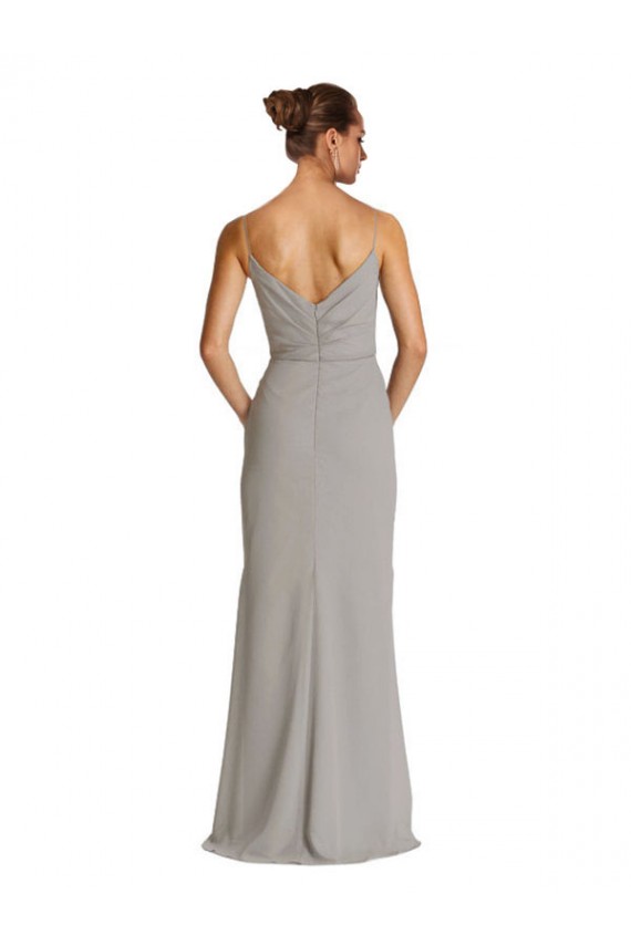 Argent Fourreau Bretelles spaghetti Mousseline Longue Robes demoiselle d'honneur en Gros