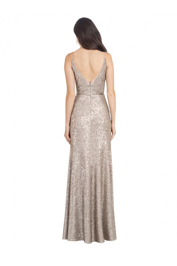 Argent Fourreau Col V Paillette Paillettes Scintillantes Longue Formelles Robes demoiselle d'honneur / Robes de soirée / Robes de bal en Gros