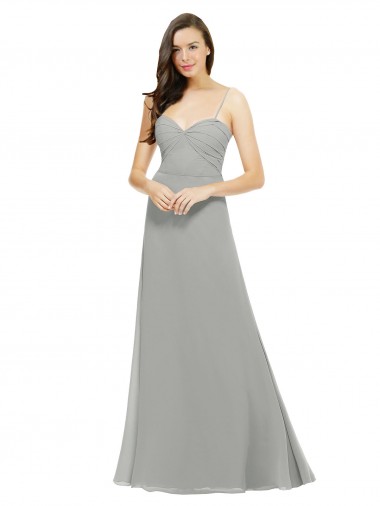 Argent Trapèze Bretelles spaghetti Mousseline Longue Robes demoiselle d'honneur en Gros