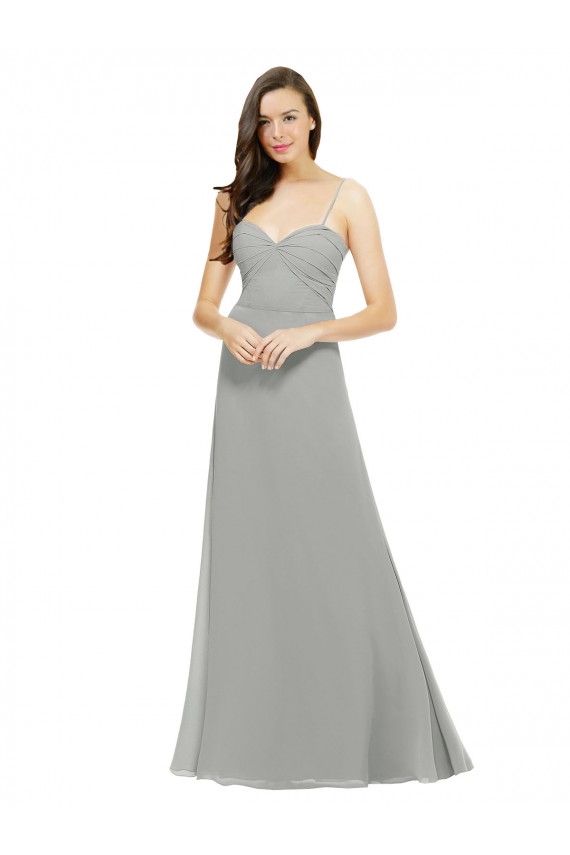 Argent Trapèze Bretelles spaghetti Mousseline Longue Robes demoiselle d'honneur en Gros