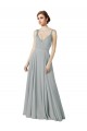 Argent Trapèze Col V Mousseline Longue Robes demoiselle d'honneur en Gros