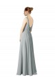 Argent Trapèze Col V Mousseline Longue Robes demoiselle d'honneur en Gros