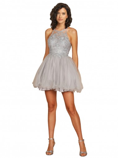Argent Trapèze Licou Courte Tulle Courte Robes demoiselle d'honneur / Robes de cocktail en Gros