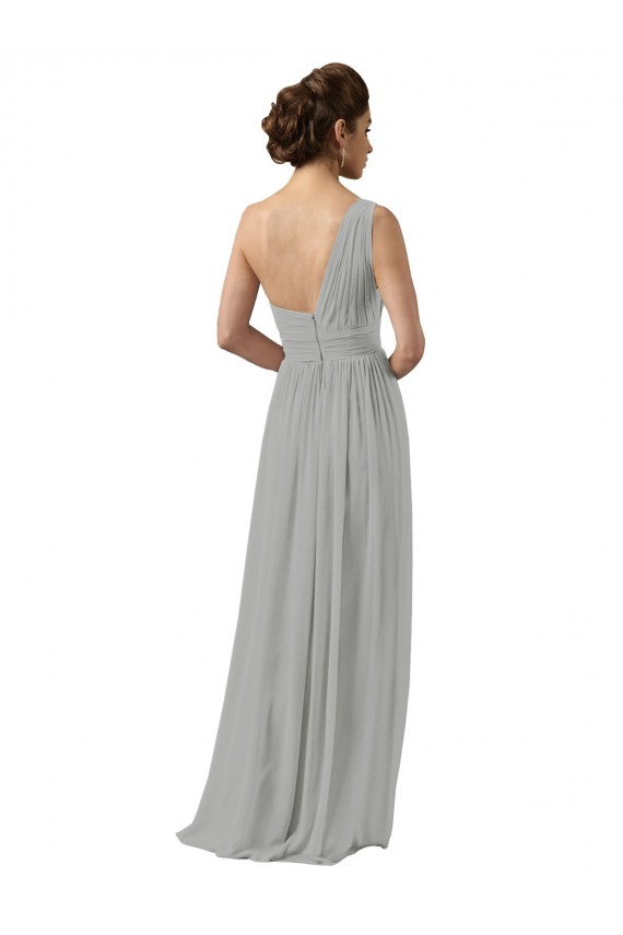 Argent Trapèze Mousseline Longue Robes demoiselle d'honneur en Gros