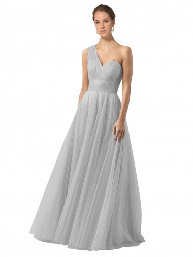 Argent Trapèze Tulle Longue Robes demoiselle d'honneur en Gros