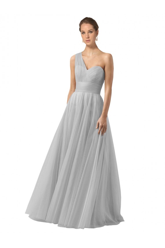 Argent Trapèze Tulle Longue Robes demoiselle d'honneur en Gros