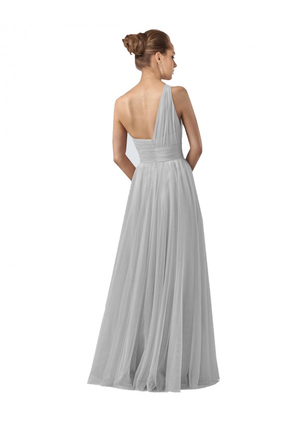 Argent Trapèze Tulle Longue Robes demoiselle d'honneur en Gros
