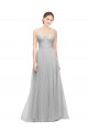 Argent Trapèze Tulle Longue Robes demoiselle d'honneur en Gros