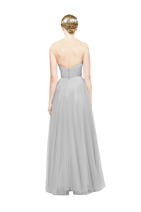 Argent Trapèze Tulle Longue Robes demoiselle d'honneur en Gros