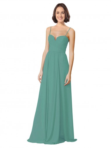 Argent islandais Trapèze Bretelles spaghetti Mousseline Longue Robes demoiselle d'honneur en Gros
