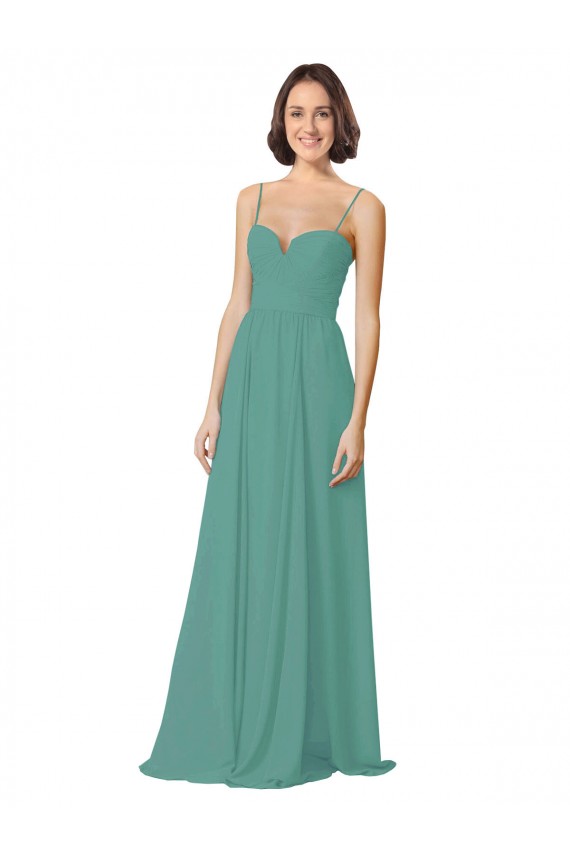 Argent islandais Trapèze Bretelles spaghetti Mousseline Longue Robes demoiselle d'honneur en Gros