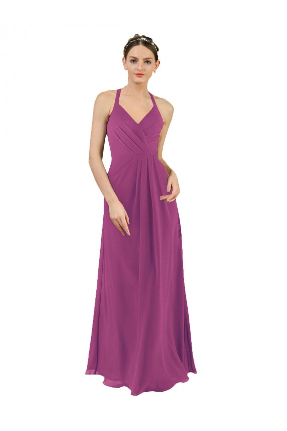 Baie sauvage Fourreau Col V Mousseline Longue Robes demoiselle d'honneur en Gros