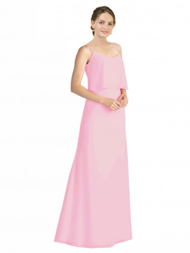 Barely Rose Trapèze Bretelles spaghetti Mousseline Longue Robes demoiselle d'honneur en Gros