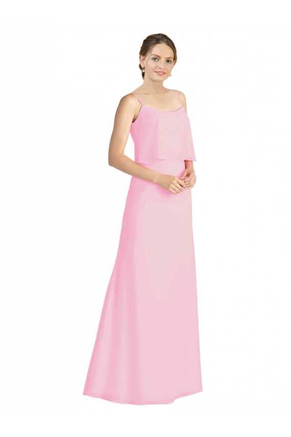 Barely Rose Trapèze Bretelles spaghetti Mousseline Longue Robes demoiselle d'honneur en Gros