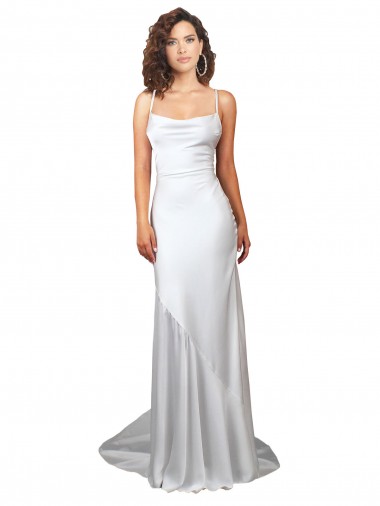 Blanc Fourreau Balayage train Satiné Soyeux Simple Plage Robes de mariée en Gros
