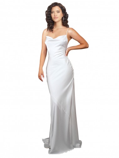 Blanc Fourreau Balayage train Satiné Soyeux Simple Plage Robes de mariée en Gros