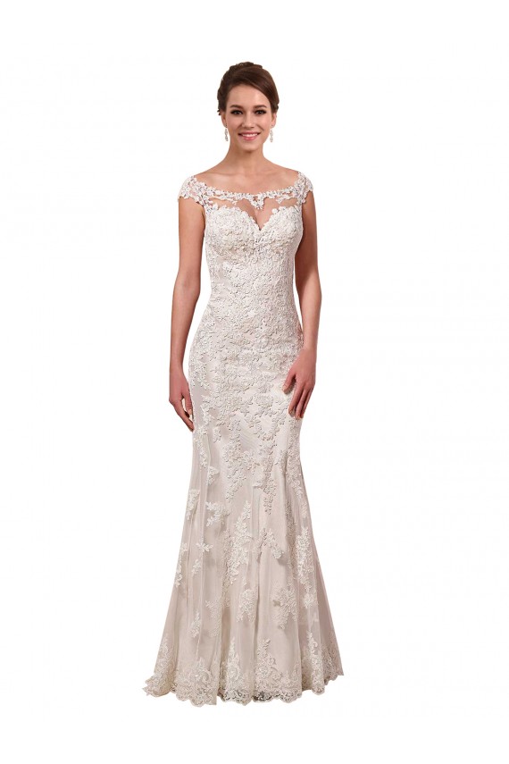 Blanc Fourreau Bateau Illusion Dentelle Robes de mariée en Gros