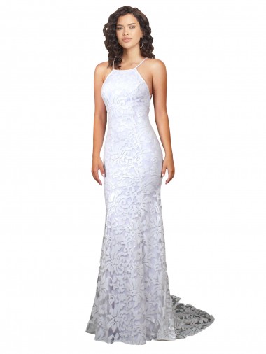 Blanc Fourreau Col Haut Balayage train Dentelle Robes de mariée en Gros