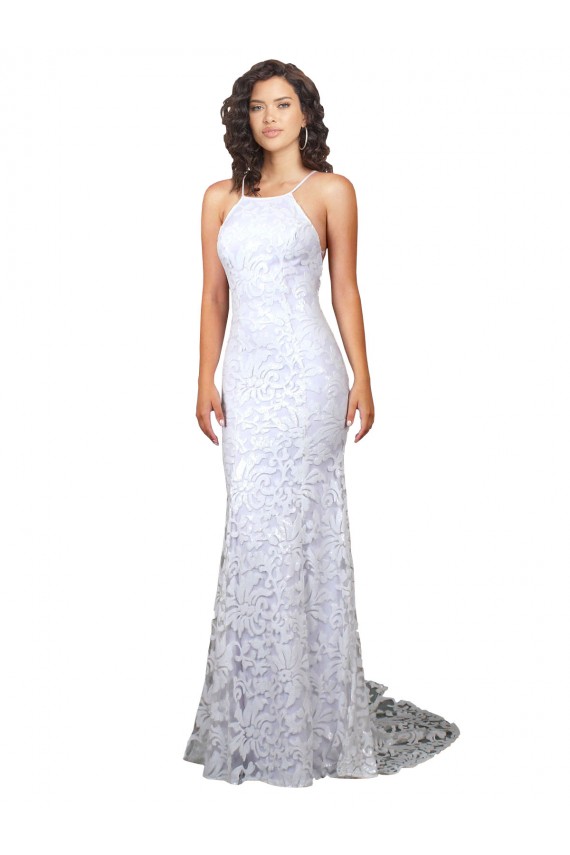 Blanc Fourreau Col Haut Balayage train Dentelle Robes de mariée en Gros