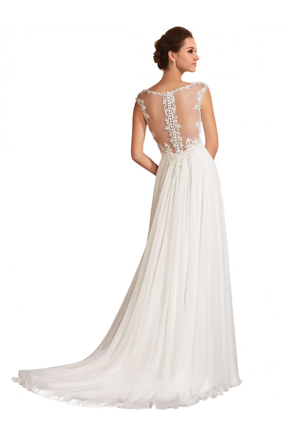 Blanc Fourreau Col V Mousseline Dentelle Robes de mariée en Gros