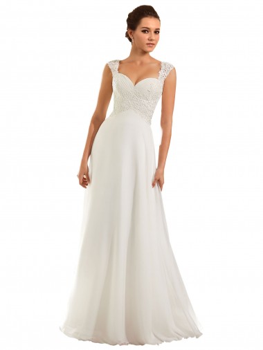 Blanc Fourreau Mousseline Dentelle Robes de mariée en Gros
