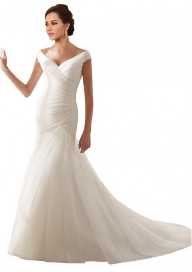 Blanc Fourreau Épaule Dénudée Tulle Robes de mariée en Gros