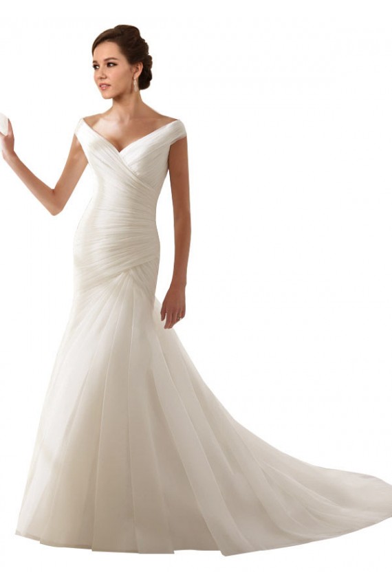 Blanc Fourreau Épaule Dénudée Tulle Robes de mariée en Gros