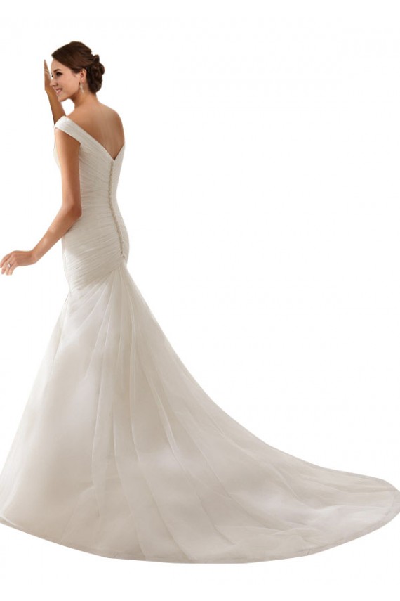 Blanc Fourreau Épaule Dénudée Tulle Robes de mariée en Gros