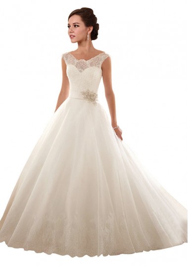 Blanc Princesse Épaule Dénudée Tulle Dentelle Robes de mariée en Gros
