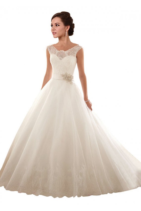 Blanc Princesse Épaule Dénudée Tulle Dentelle Robes de mariée en Gros