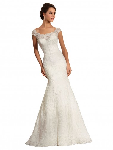 Blanc Sirène Bateau Dentelle Robes de mariée en Gros