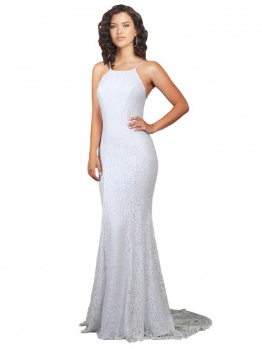 Blanc Sirène Col Haut Balayage train Dentelle Robes de mariée en Gros