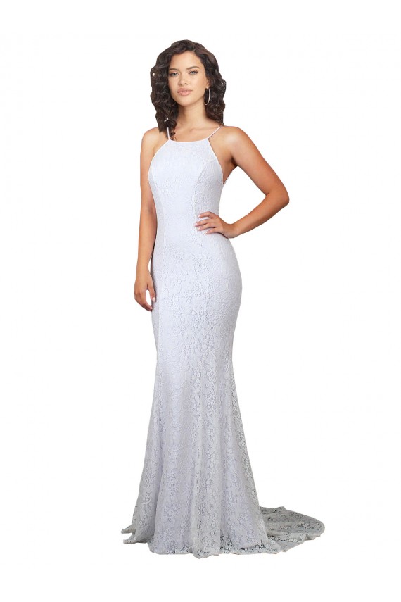 Blanc Sirène Col Haut Balayage train Dentelle Robes de mariée en Gros