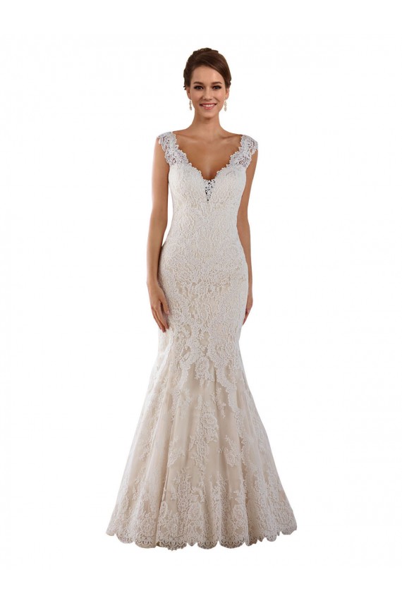 Blanc Sirène Col V Dentelle Robes de mariée en Gros