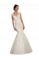 Blanc Sirène Col V Tulle Dentelle Robes de mariée en Gros