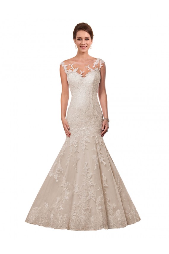 Blanc Sirène Illusion Dentelle Robes de mariée en Gros