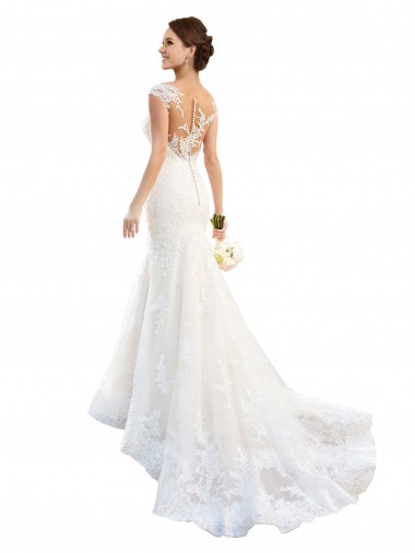 Blanc Sirène Illusion Dentelle Robes de mariée en Gros
