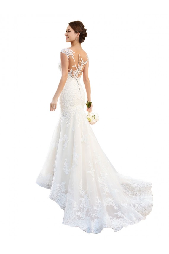 Blanc Sirène Illusion Dentelle Robes de mariée en Gros
