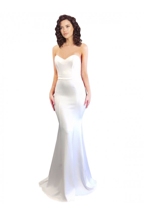 Blanc Sirène Sans bretelle Col Haut Crêpe Stretch Longue Formelles Robes demoiselle d'honneur / Robes de soirée / Robes de bal en Gros