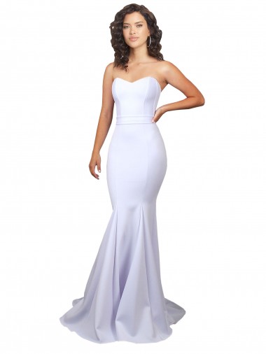 Blanc Sirène Sans bretelle Col Haut Crêpe Stretch Simple Plage Robes de mariée en Gros