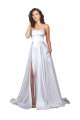 Blanc Trapèze Bretelles spaghetti Satiné Stretch Simple Plage Robes de mariée en Gros