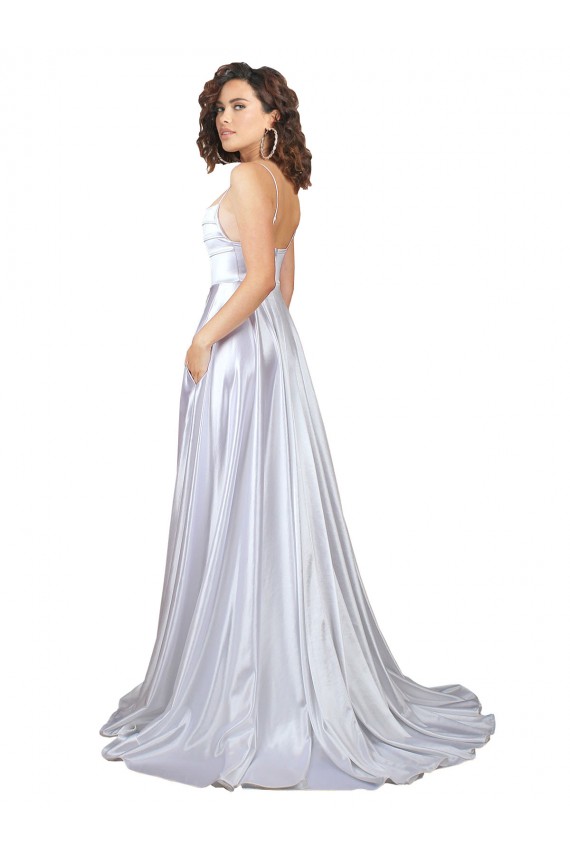 Blanc Trapèze Bretelles spaghetti Satiné Stretch Simple Plage Robes de mariée en Gros