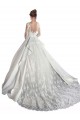 Blanc Trapèze Illusion Traîne cathédrale Satiné Dentelle Robes de mariée en Gros