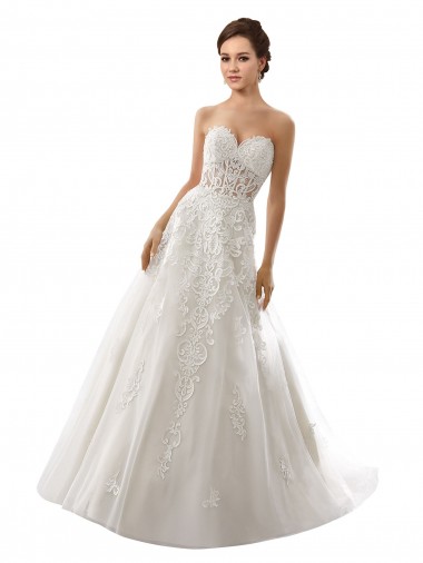Blanc Trapèze Tulle Dentelle Robes de mariée en Gros