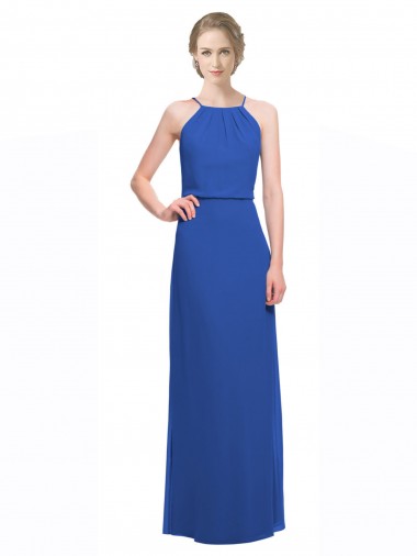 Bleu 135 Trapèze Bretelles spaghetti Mousseline Longue Robes demoiselle d'honneur en Gros