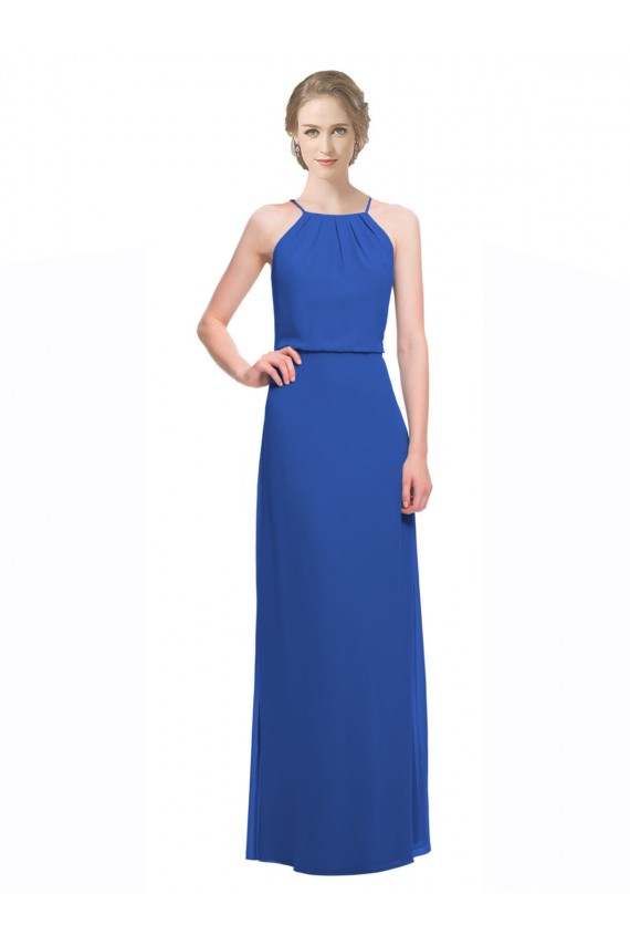 Bleu 135 Trapèze Bretelles spaghetti Mousseline Longue Robes demoiselle d'honneur en Gros