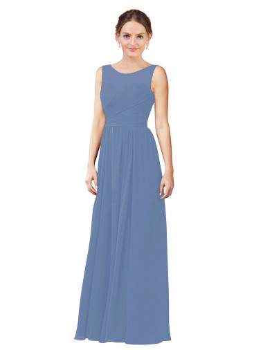 Bleu Windsor Fourreau Illusion Mousseline Longue Robes demoiselle d'honneur en Gros