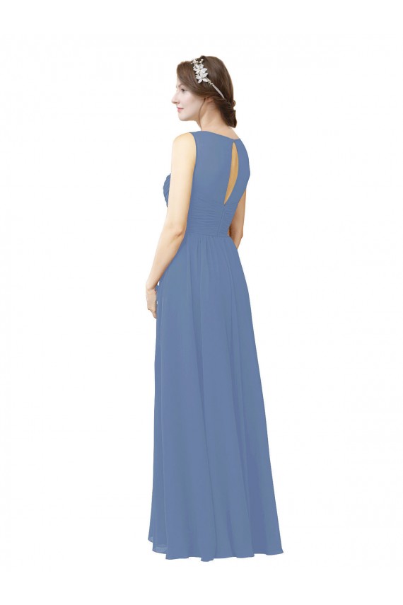 Bleu Windsor Fourreau Illusion Mousseline Longue Robes demoiselle d'honneur en Gros