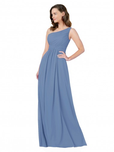 Bleu Windsor Fourreau Mousseline Longue Robes demoiselle d'honneur en Gros